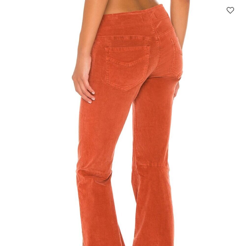 Free People Penny Pull On Mid Rise Corduroy Flare Pants Royale Garnet (27) - Picture 2 of 5